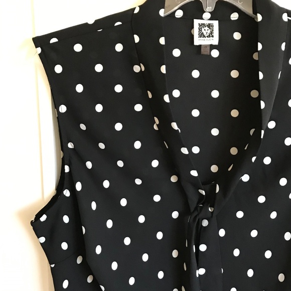 ANNE KLEIN Sleeveless Ploka Dot Blouse Black White Tie Front Womens Plus Size 2X - Picture 3 of 16